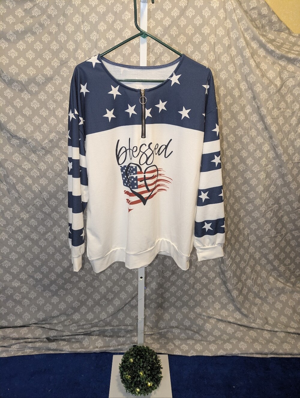 Blessed American Flag 1/4 Zip Pullover Sweatshirt Size XXL